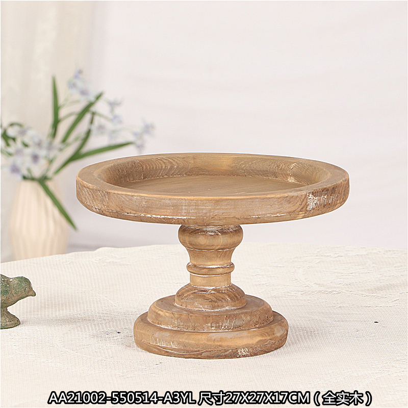 美式乡村实木果盘家居装饰品酒店餐厅双层糕点托盘三层甜品台架子