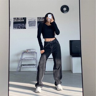 Autumn Vintage Women Jeans Streetwear High Waist Boyfriend B