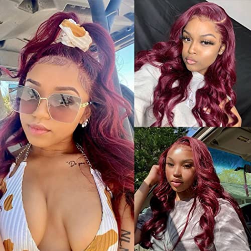 BEULADY 13x6 99J Body Wave Lace Front Wigs Human Hair Pre Pl