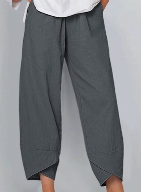 Vintage Summer Linen Pants Women Casual Harem Pants Floral P