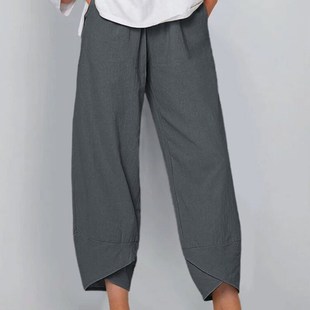 Vintage Summer Linen Pants Women Casual Harem Pants Floral P