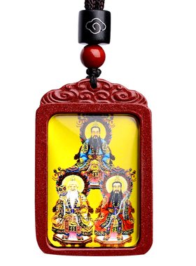 道家饰品原矿天然朱砂唐卡三清祖师吊坠项链护身符挂件男女本命年