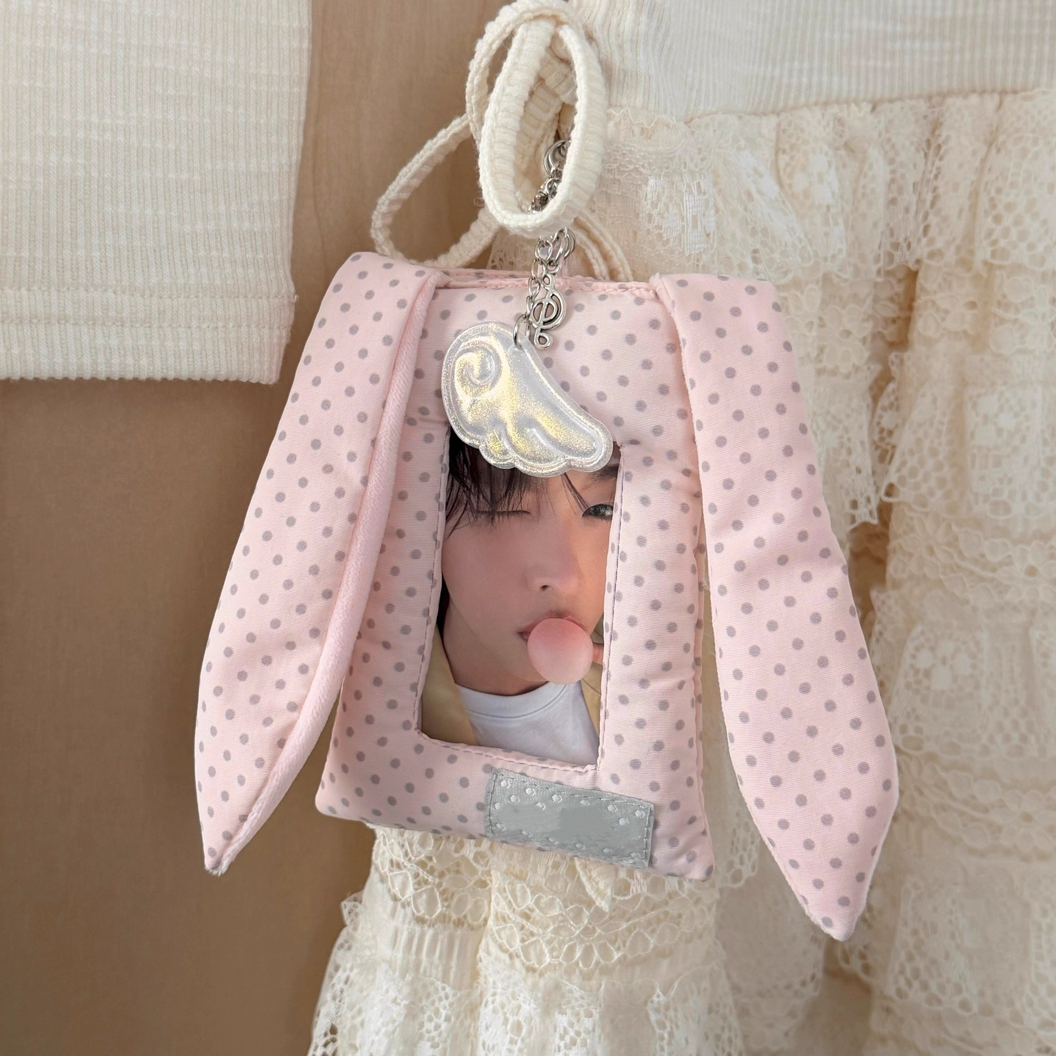 少女心波点兔耳卡套证件保护套