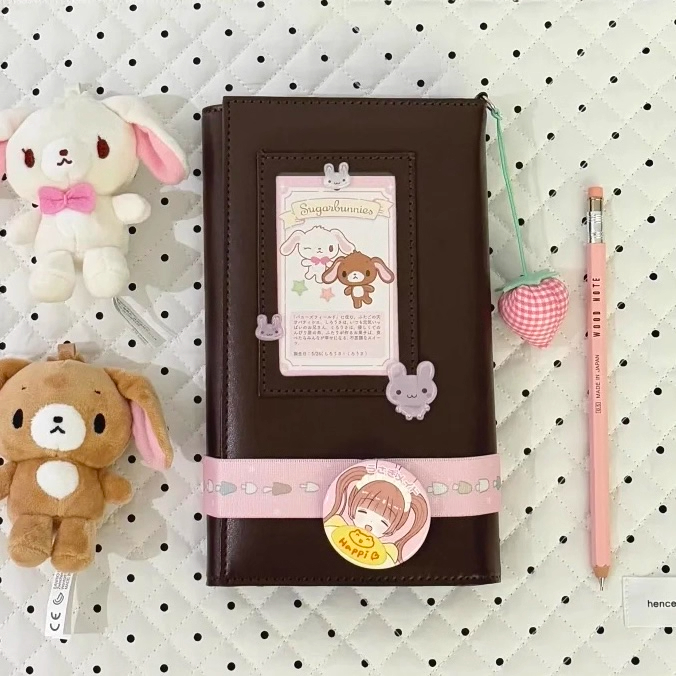 深棕色复古a6三折皮质活页手账本