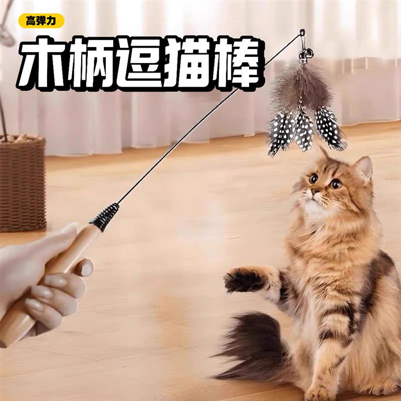 猫咪逗猫棒CFA赛级自嗨解闷木柄长杆斗猫钢丝羽毛带铃铛宠物用品