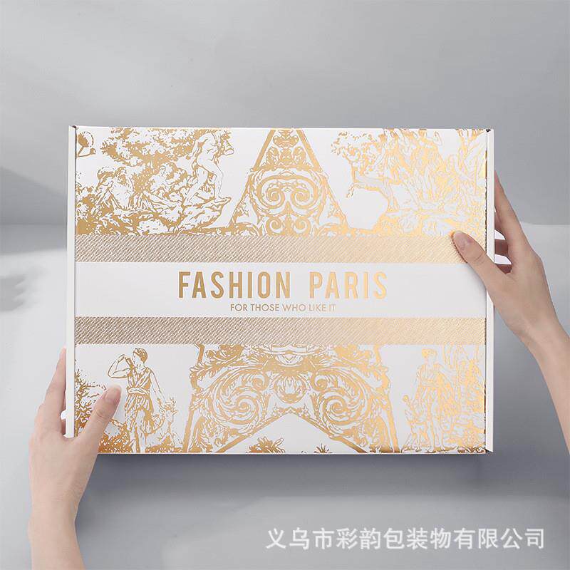 新款通用高档烫金飞机盒短袖汉服飞机盒快递盒t恤衫飞机盒