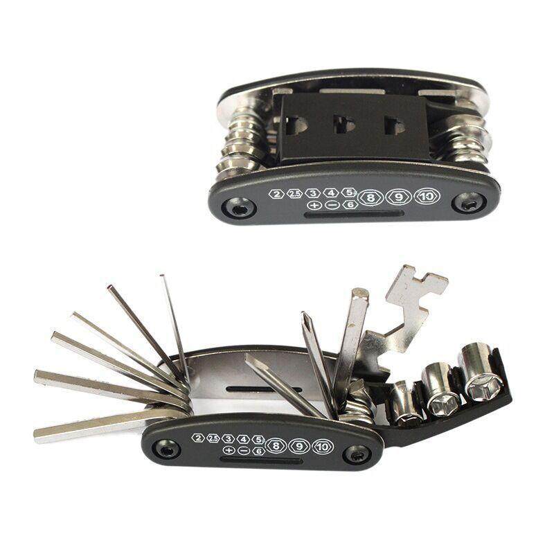 16合一多功能自行车工具内六角螺丝刀套筒扳手便携式折叠修理工具