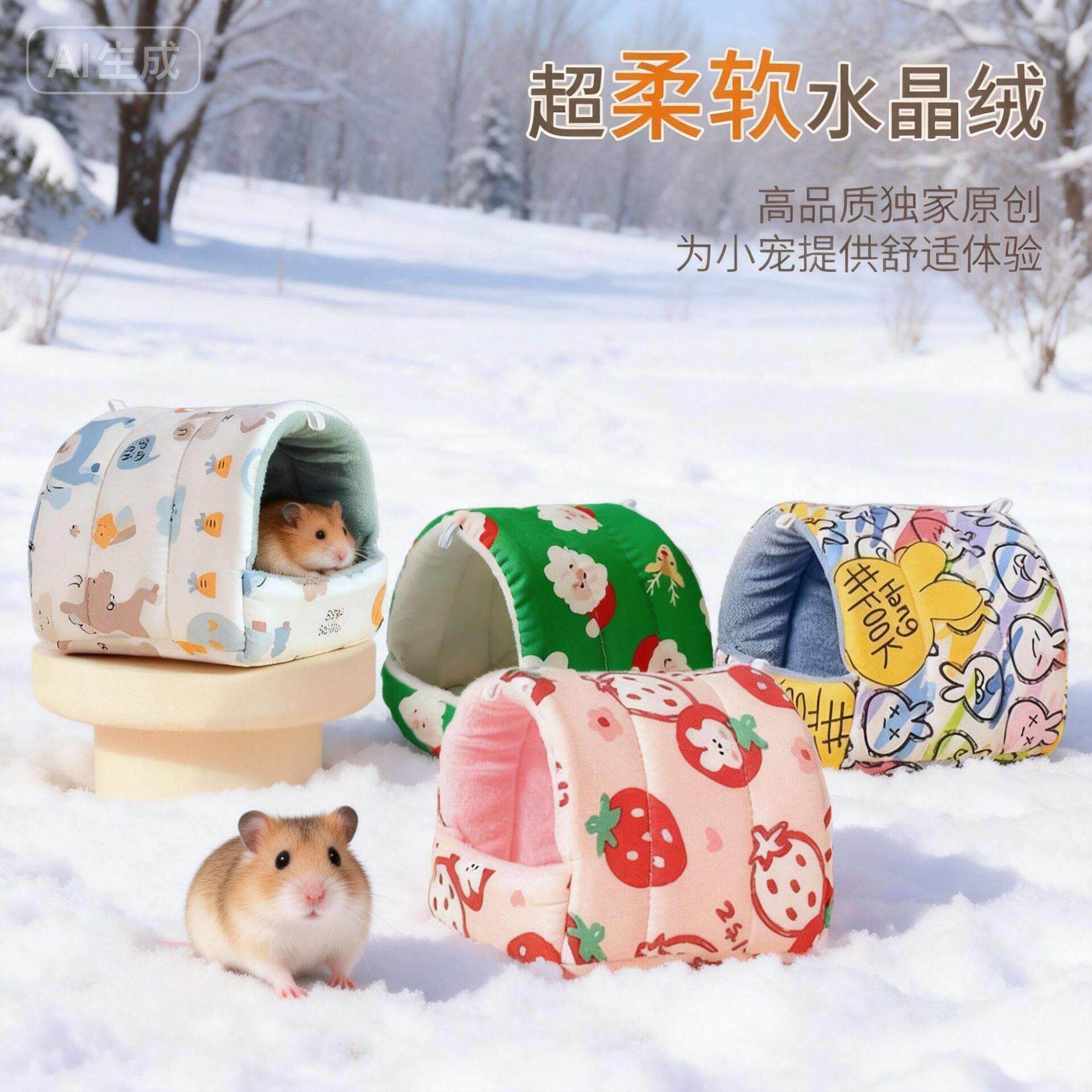 仓鼠窝冬季保暖小宠绒窝金丝熊躲避窝长毛绒小老鼠睡觉窝仓鼠笼