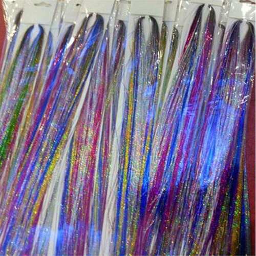 好货Sparkle Shiny Hair Tinsel Rainbow Silk Hair Extensions D