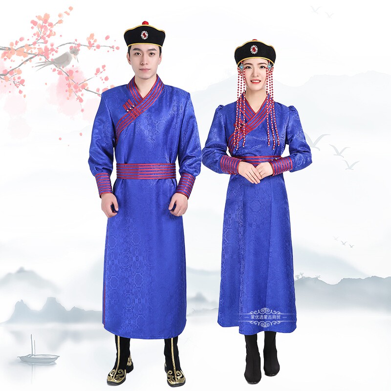 好货蒙古族新款情侣套装民族风长款修身服装表演舞台演出袍子定做