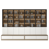 书柜定制客厅整墙一体到顶书架满墙柜玻璃可座展示柜奶油风手办柜