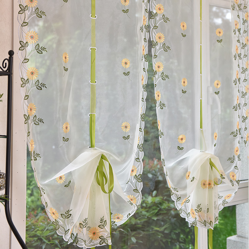 美式窗帘扇形提拉帘气球帘免打孔窗纱帘升降罗马帘装饰飘窗隔断帘