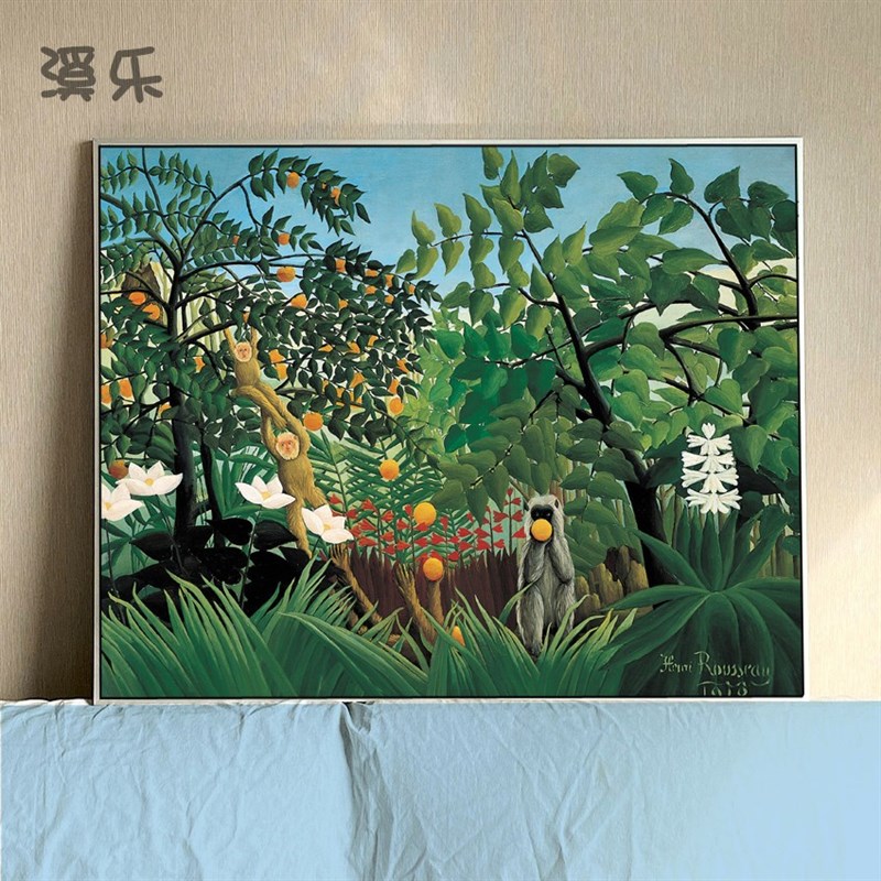 亨利卢梭装饰画客厅餐厅植物动物绿色系壁画小众艺术卧室挂画图片