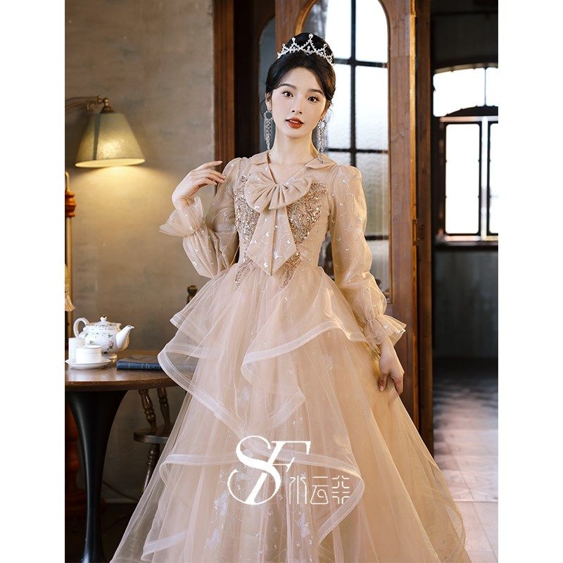 艺考晚礼服女秋冬2024新款轻奢小众高端气质高级感年会连衣裙长袖