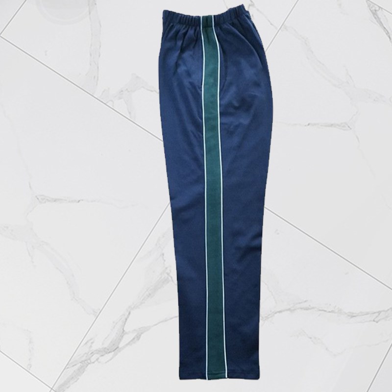 高中小学生校服裤子藏蓝直筒墨绿宽杠拼两条白细绳秋冬加绒可定做