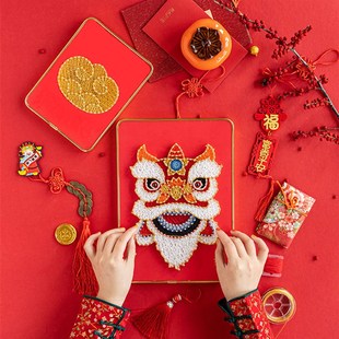 醒狮国潮中国风虎年diy绕线画制作材料包解闷手工钉子画新年礼物