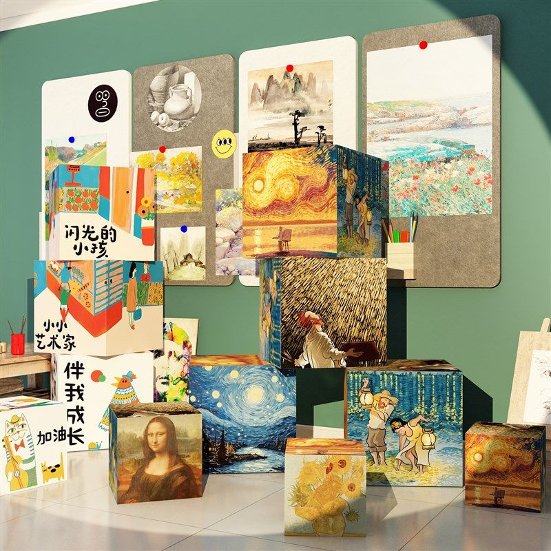 网红公仔画室布置美术教墙面装饰幼儿园环创成品机构互动立体盒子,家居饰品,文化墙贴,淘宝优惠券,粉丝福利购,淘宝优惠卷