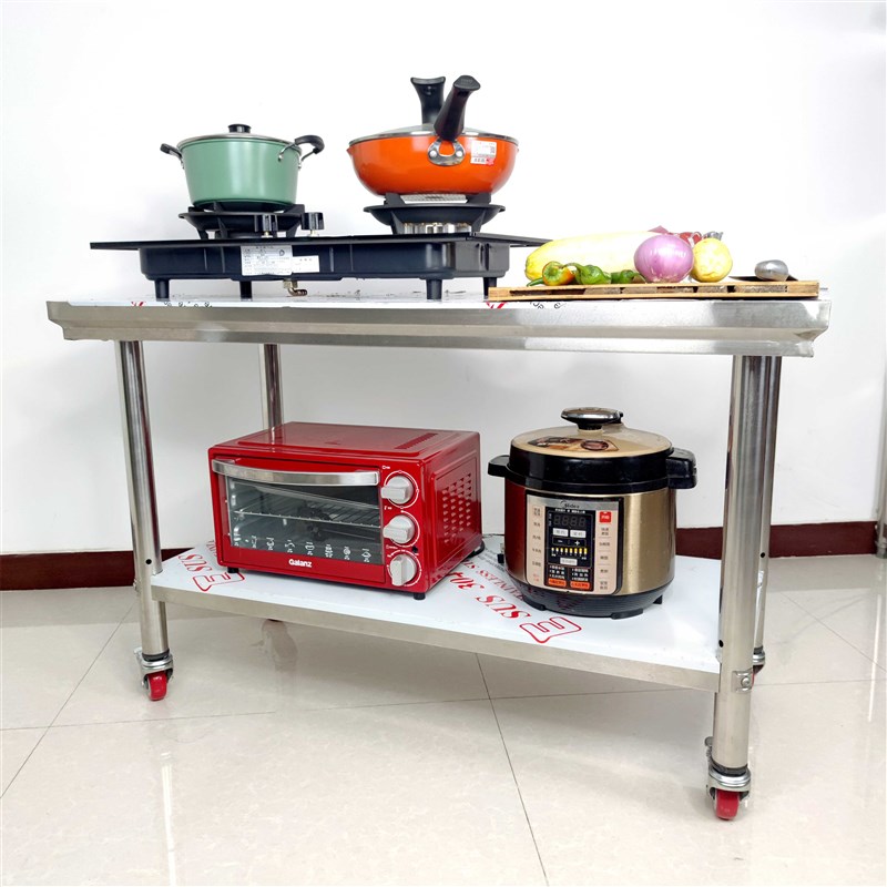 2层加厚带轮子可移动工作台面不锈钢置物架小推车灶台架厨房桌子