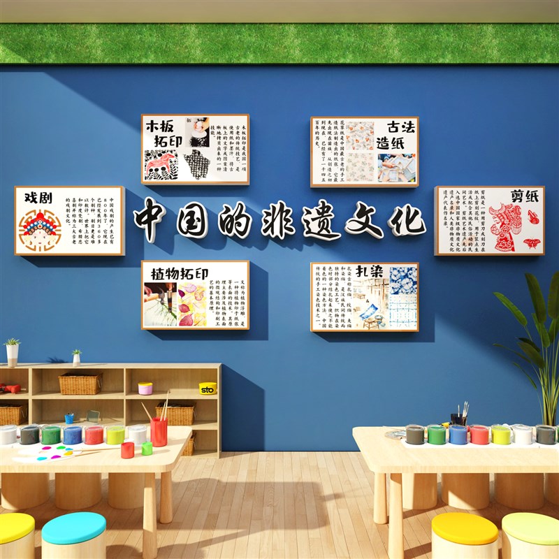 幼儿园墙面装饰环创主题成品中国非物质传统遗产文化教室布置贴画