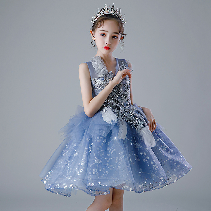 儿童礼服公主裙高端模特走秀洋气短款钢琴演奏女童主持人蓬蓬纱夏