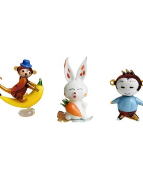 淄博手作琉璃小兔子香蕉猴子可爱桌面摆件治愈车载纯手工生肖装饰