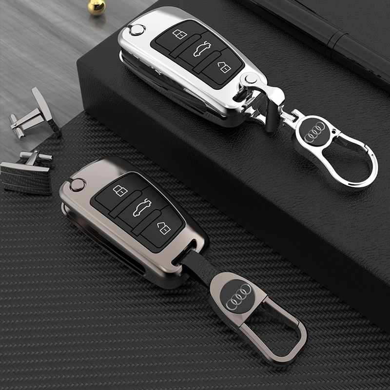 适用奥迪A3车用Q2L Q3壳老款A4LA6汽车钥匙套包 折叠金属保护壳
