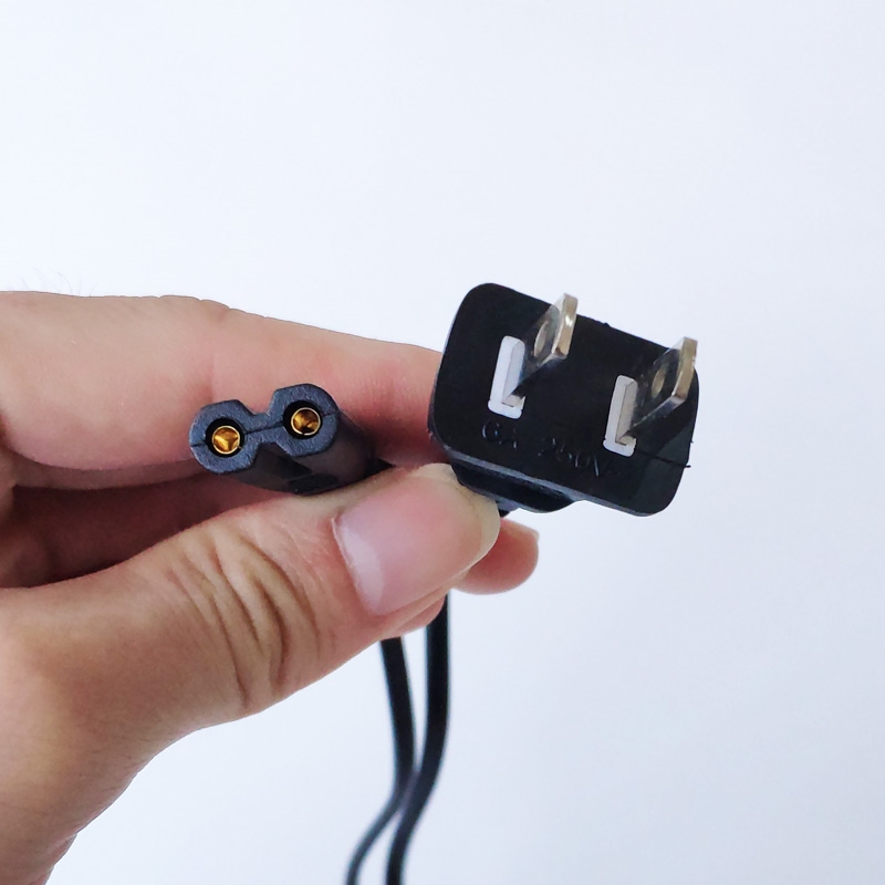 AC220V车滑板车充电器电源插头平衡线2插孔扁头插口孔两轮线