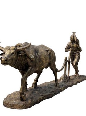 定制人物农耕雕塑玻璃钢订做开荒牛拉犁耕地雕像乡村建设铸铝摆件
