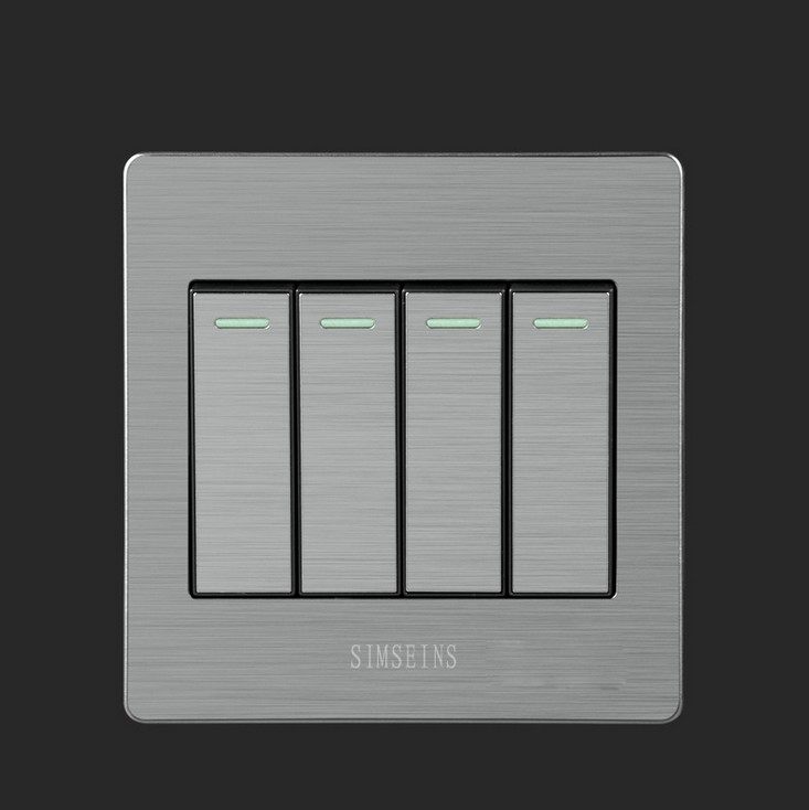 86型墙壁开关插座超薄不锈钢开关四位单联四开单控开关家用面板