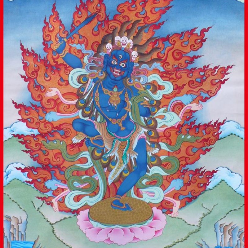 大小款 金刚瑜伽母唐卡佛像画像卷轴挂画自粘贴画 可带实木相框