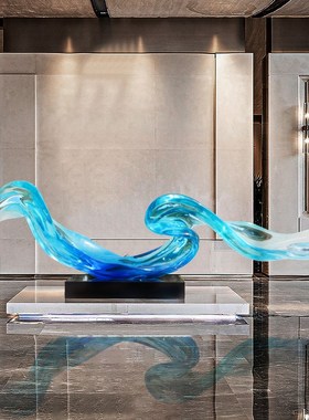 极速酒店大堂长条横向摆件大型落地雕塑艺术售楼处客厅入户玄关装