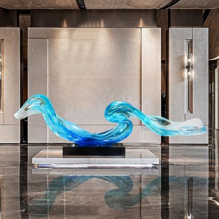 极速酒店大堂长条横向摆件大型落地雕塑艺术售楼处客厅入户玄关装