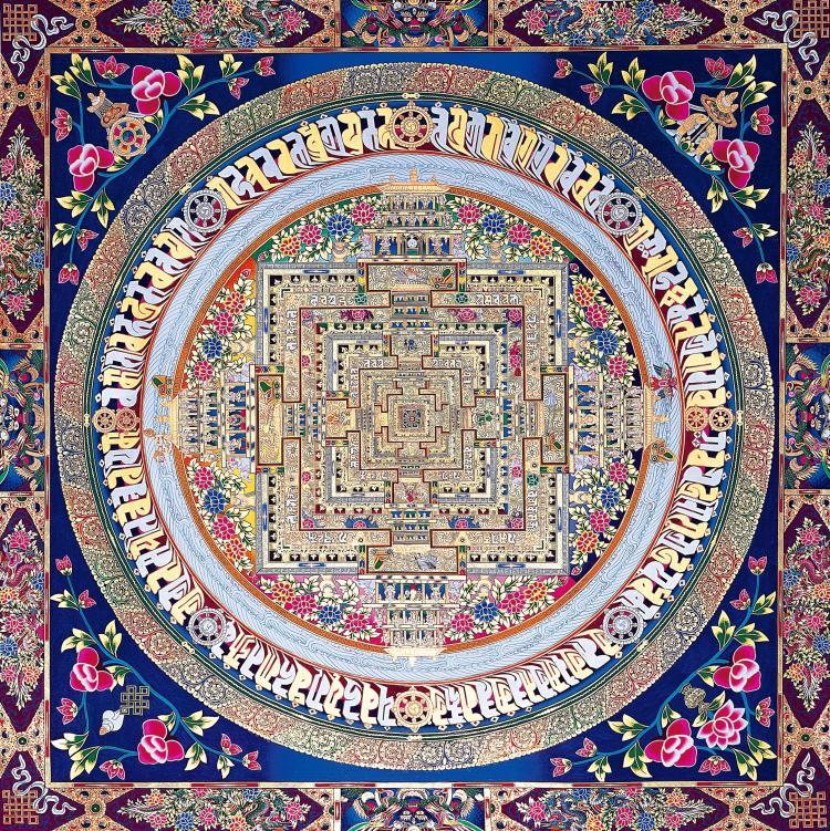 大小款曼陀罗时轮金刚坛城咒轮图唐卡佛像挂画自粘贴画可带实木框