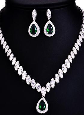 项链锆石套装礼服新娘耳环饰品水滴配饰婚纱首饰欧美宴会婚礼晚女