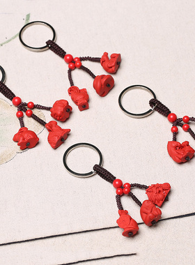 十二生肖钥匙扣属鼠牛虎兔龙蛇马羊猴鸡狗猪树脂含朱砂三合局吊坠