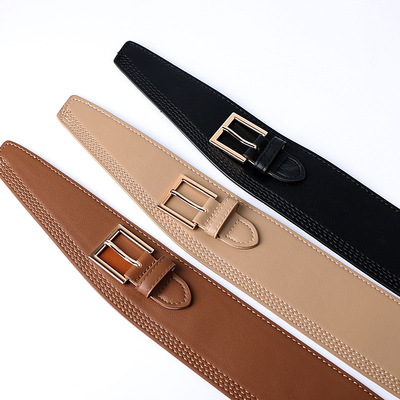 New Fashion Belts for Women PU Leather Gold Square Pin Buckl