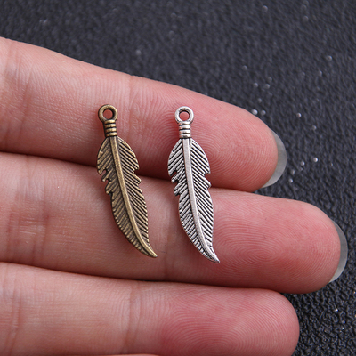 30pcs 7*27mm Antique   Zinc Alloy Feathers Charms Diy Jewelr