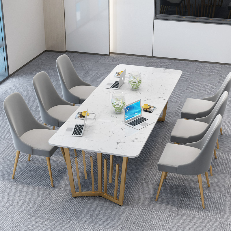 北欧大理石会议桌长桌现代简约轻奢办公桌椅组合接待洽谈桌工作台