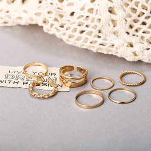 piece 极速rings women 合金金色戒指女复古链条戒指套装 set