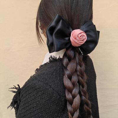 法式复古黑粉蝴蝶结发夹高级感小众设计仙气质顶夹鸭嘴夹
