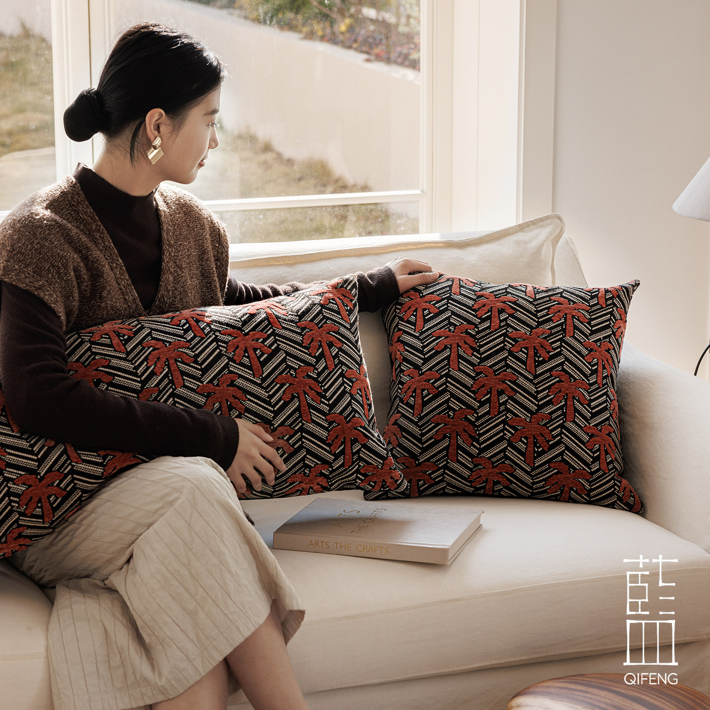 南法海岸进口提花抱枕 复古棕榈树靠枕 慵懒氛围感沙发腰枕套高级,居家布艺,靠垫/抱枕,淘宝优惠券,粉丝福利购,淘宝优惠卷