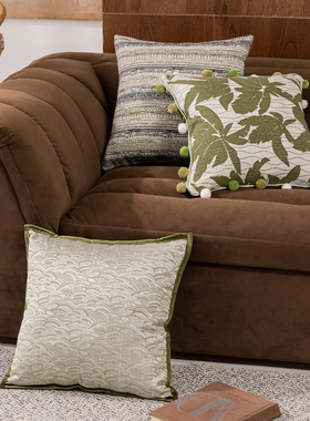 中古风抱枕绿色轻奢高级感花靠枕方形客厅沙发法式复古靠垫可拆洗