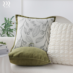奶油风抱枕套雪尼尔绿色高级感复古抱枕客厅沙发方形腰枕靠背垫套