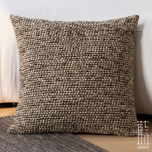 编织撞色条纹侘寂风抱枕松弛感宅家氛围感靠枕套咖色系时尚靠包