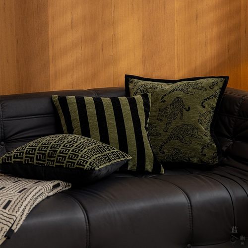 中古轻奢黑绿色系组合抱枕新中式复古刺绣竹纹抱枕民宿靠垫腰靠枕