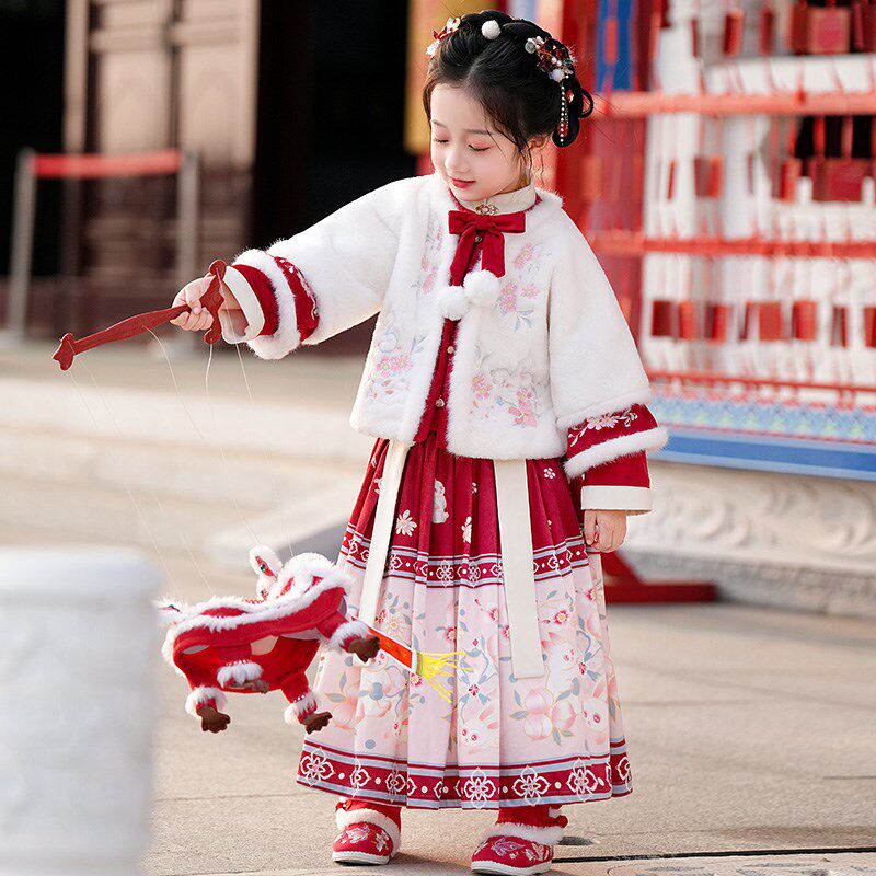 极速女童中国风马面裙冬2025新款加绒加厚宝宝新年过年拜年服汉服
