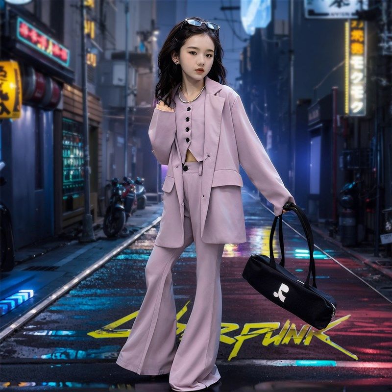 极速女童爵士舞街舞服装女孩西装炸街潮服秋季新款套装模特走秀演