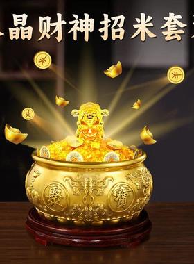 纯黄铜生财聚宝盆摆件开过的光招财聚财八福双鱼家居财富办公饰品