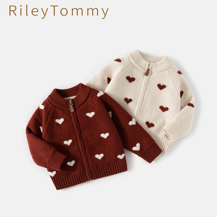 英国Riley Tommy儿童红色毛衣加厚针织开衫秋冬款外套拜年服上衣