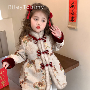 英国Riley Tommy拜年服女童汉服加绒国风棉服连衣裙儿童中式棉衣